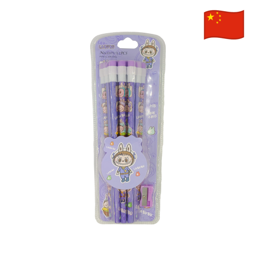 Set de lapiz con goma y tajador Labubu 1109-Lila