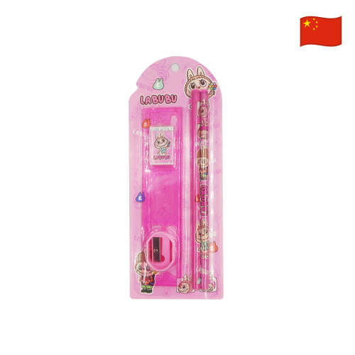 Set de 2 lapices regla goma y tajador Labubu 888-R