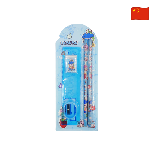 Set de 2 lapices regla goma y tajador Labubu 888-C