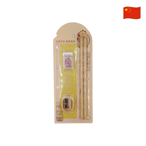 Set de 2 lapices regla goma y tajador Capibara 888