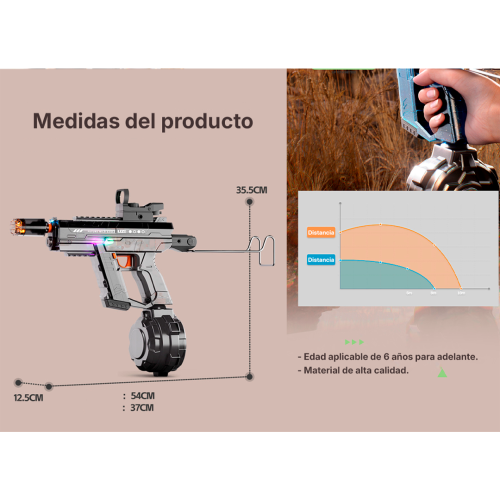 Pistola de agua con luces y sonido UZI  366
