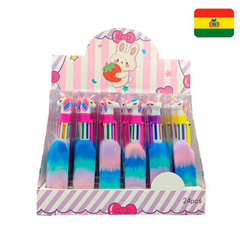 Set de 24 boligrafos multicolor unicornio/huellita UHD