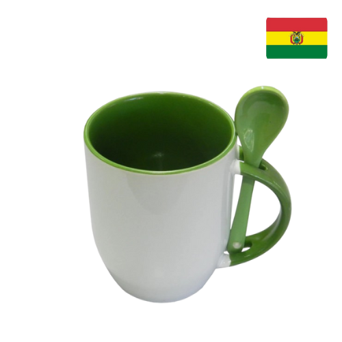 Taza de cerámica con cuchara-VERDE OSCURO  1023008 (CAJA)