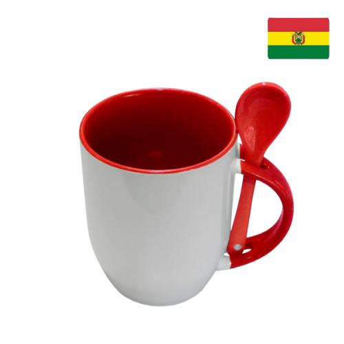 Taza de cerámica con cuchara-ROJA  1023002 (CAJA)