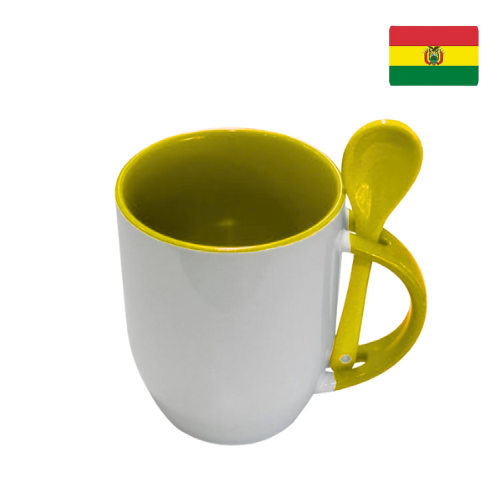 Taza de cerámica con cuchara-AMARILLO  1023003 (CAJA)