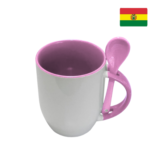 Taza de cerámica con cuchara-ROSADO 1023010 (CAJA)