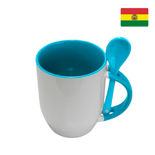 Taza de cerámica con cuchara-AZUL CLARO  1023005 (CAJA)