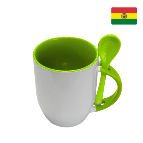Taza de cerámica con cuchara-VERDE CLARO  1023007 (CAJA)