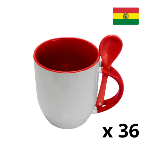 Taza de cerámica con cuchara-ROJA  1023002 (CAJA)