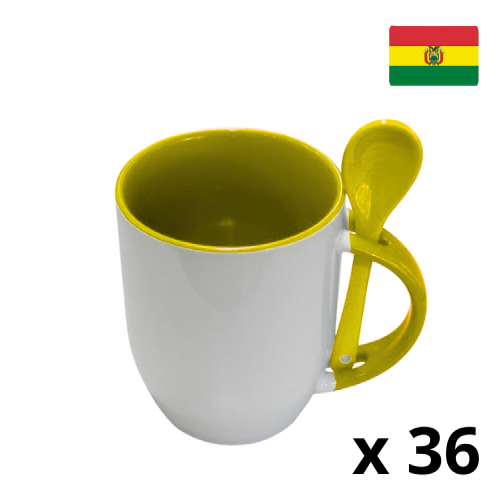 Taza de cerámica con cuchara-AMARILLO  1023003 (CAJA)
