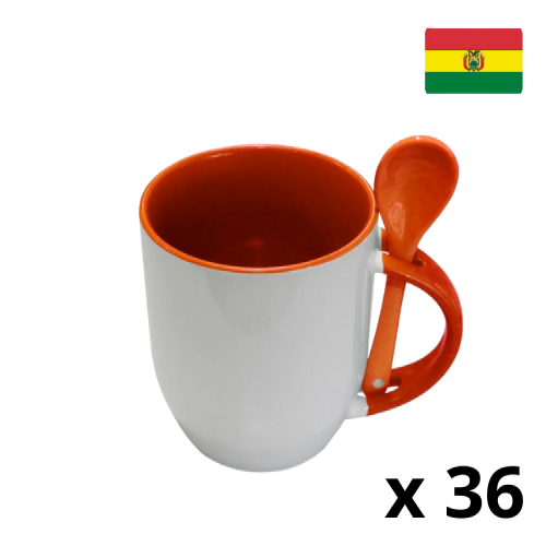 Taza de cerámica con cuchara-NARANJA  1023004 (CAJA)