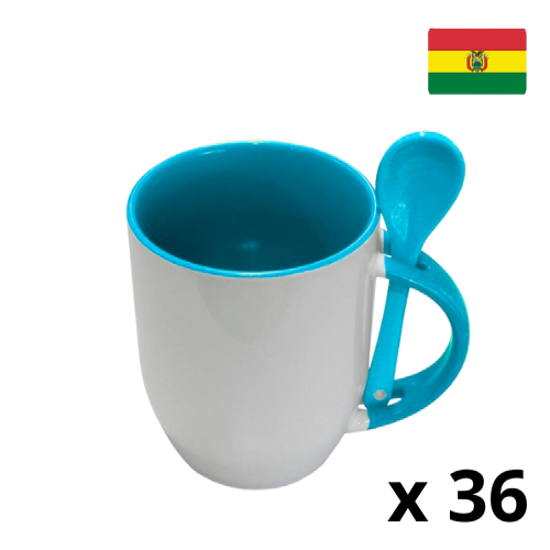 Taza de cerámica con cuchara-AZUL CLARO  1023005 (CAJA)