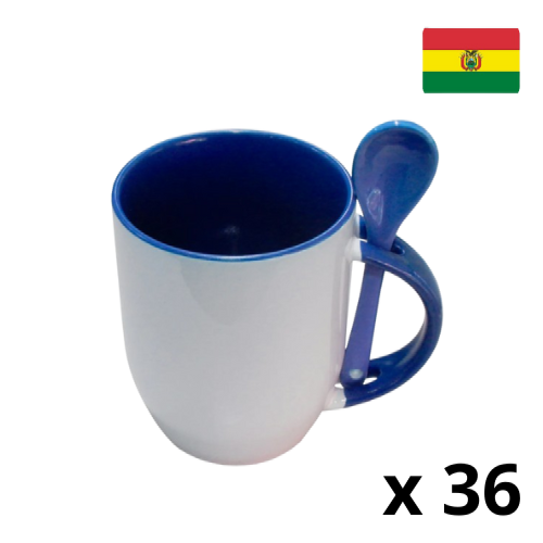 Taza de cerámica con cuchara-AZUL OSCURO 1023006 (CAJA)