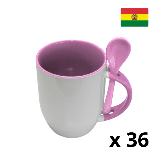Taza de cerámica con cuchara-ROSADO 1023010 (CAJA)