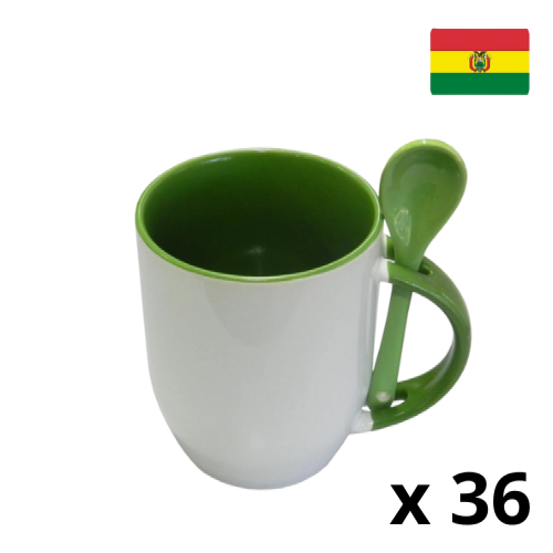 Taza de cerámica con cuchara-VERDE OSCURO  1023008 (CAJA)
