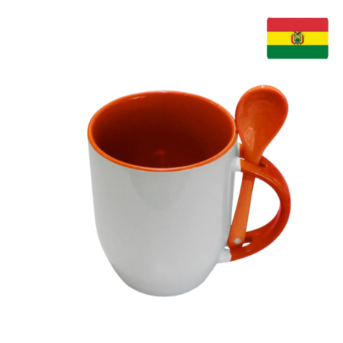 Taza de cerámica con cuchara-NARANJA  1023004 (CAJA)
