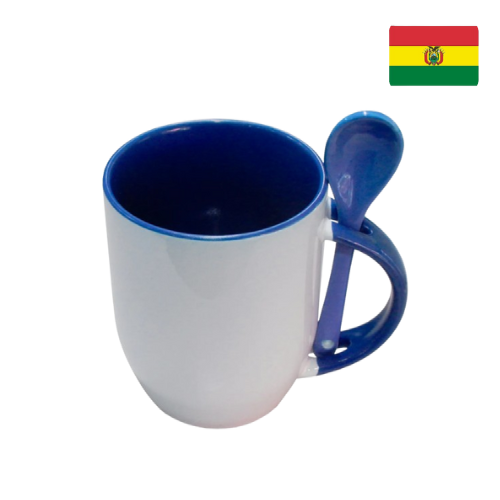 Taza de cerámica con cuchara-AZUL OSCURO 1023006 (CAJA)