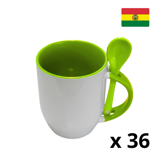 Taza de cerámica con cuchara-VERDE CLARO  1023007 (CAJA)